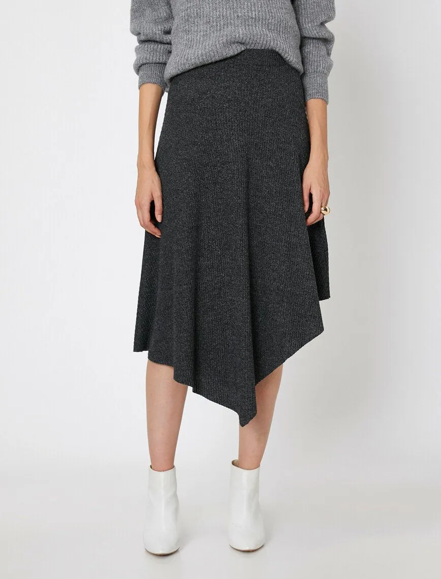 12088 Grey Asymmetric Midi Skirt