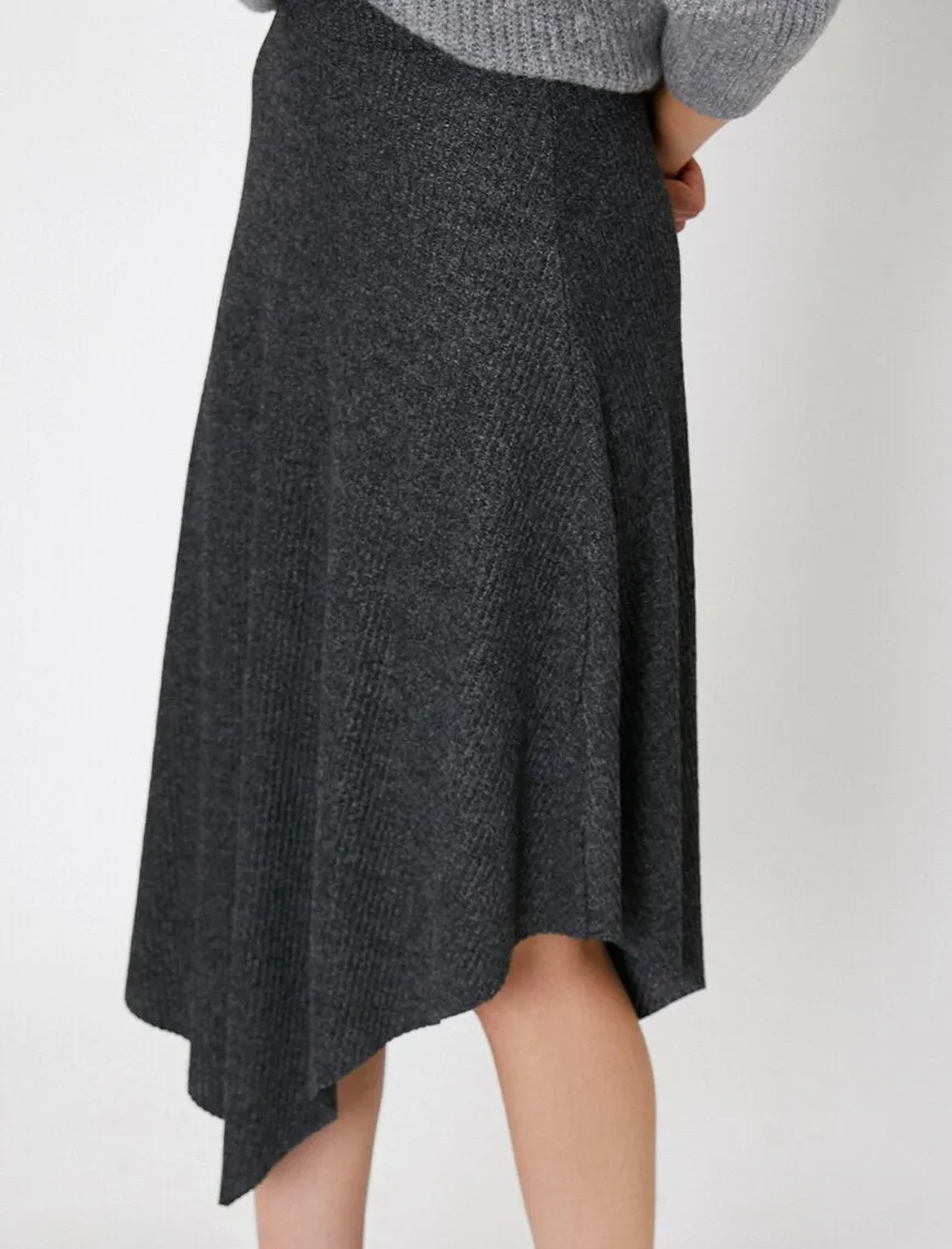 12088 Grey Asymmetric Midi Skirt