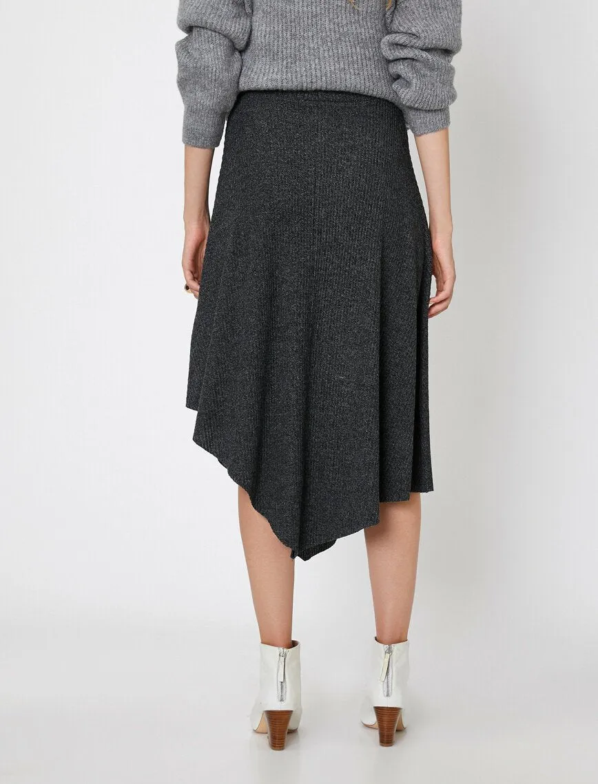 12088 Grey Asymmetric Midi Skirt