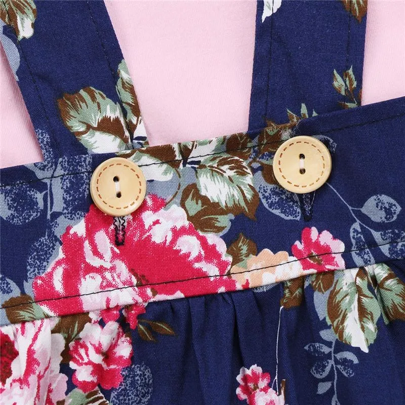 2Pcs Lovely Baby Girls Floral Long Sleeve Cotton Romper Dress Jumpsuit Outfits Set Clothes
