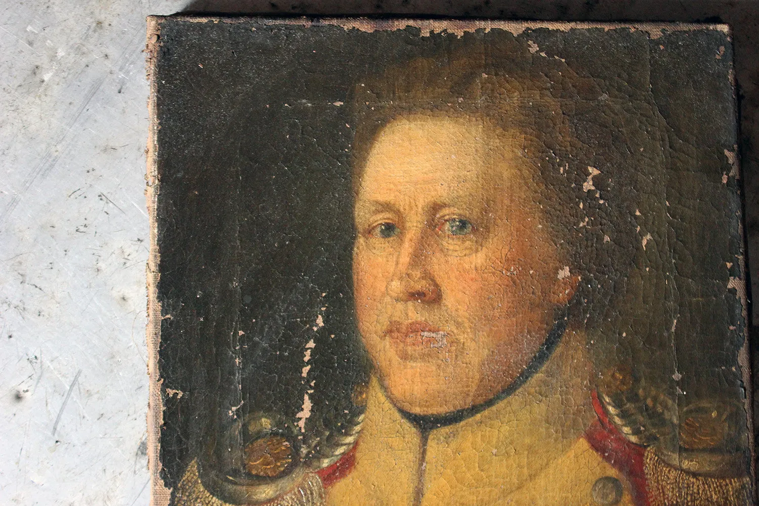 A Good Continental Provincial School Oil on Canvas Portrait of an Military Officer c.1800-1810