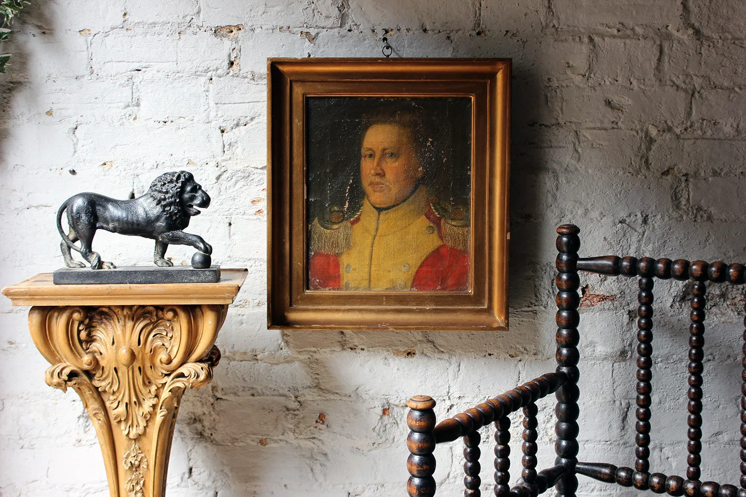 A Good Continental Provincial School Oil on Canvas Portrait of an Military Officer c.1800-1810