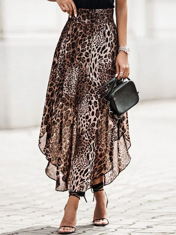 Animal Print Chiffon Midi Skirt