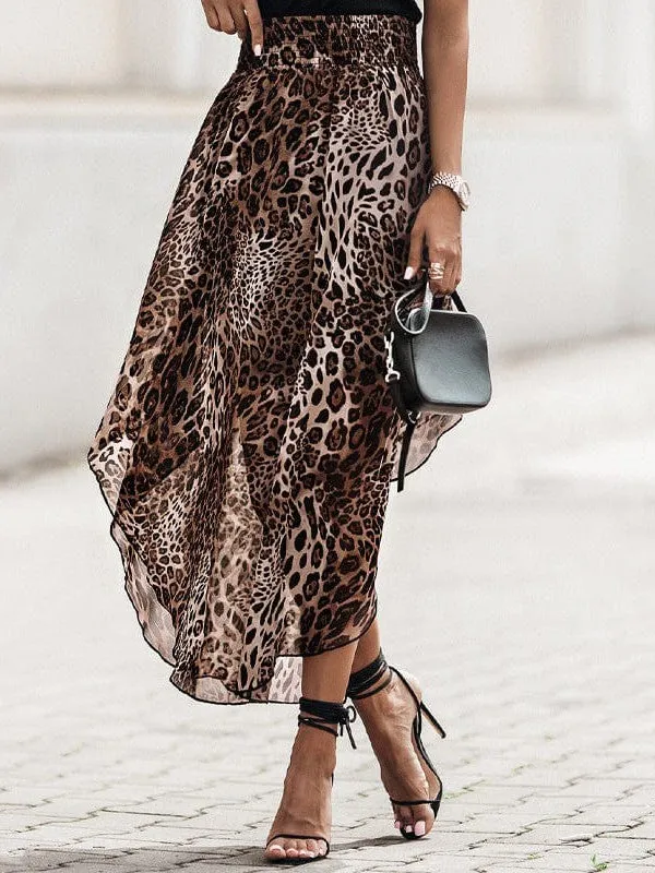 Animal Print Chiffon Midi Skirt