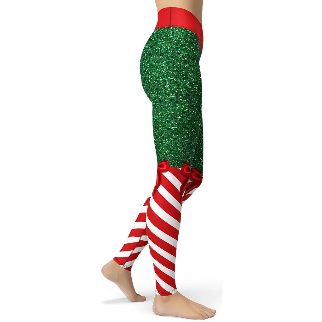 Candy Stripe Christmas Yoga Leggings