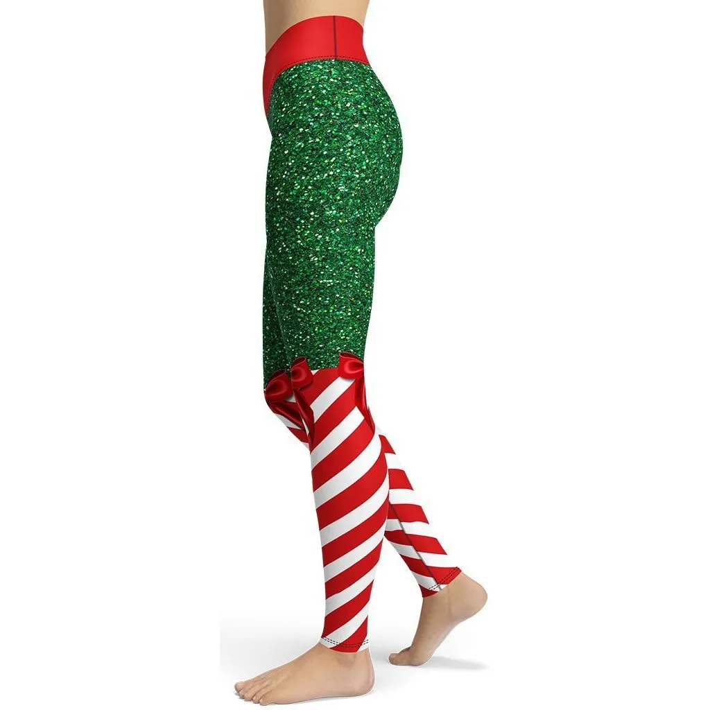 Candy Stripe Christmas Yoga Leggings