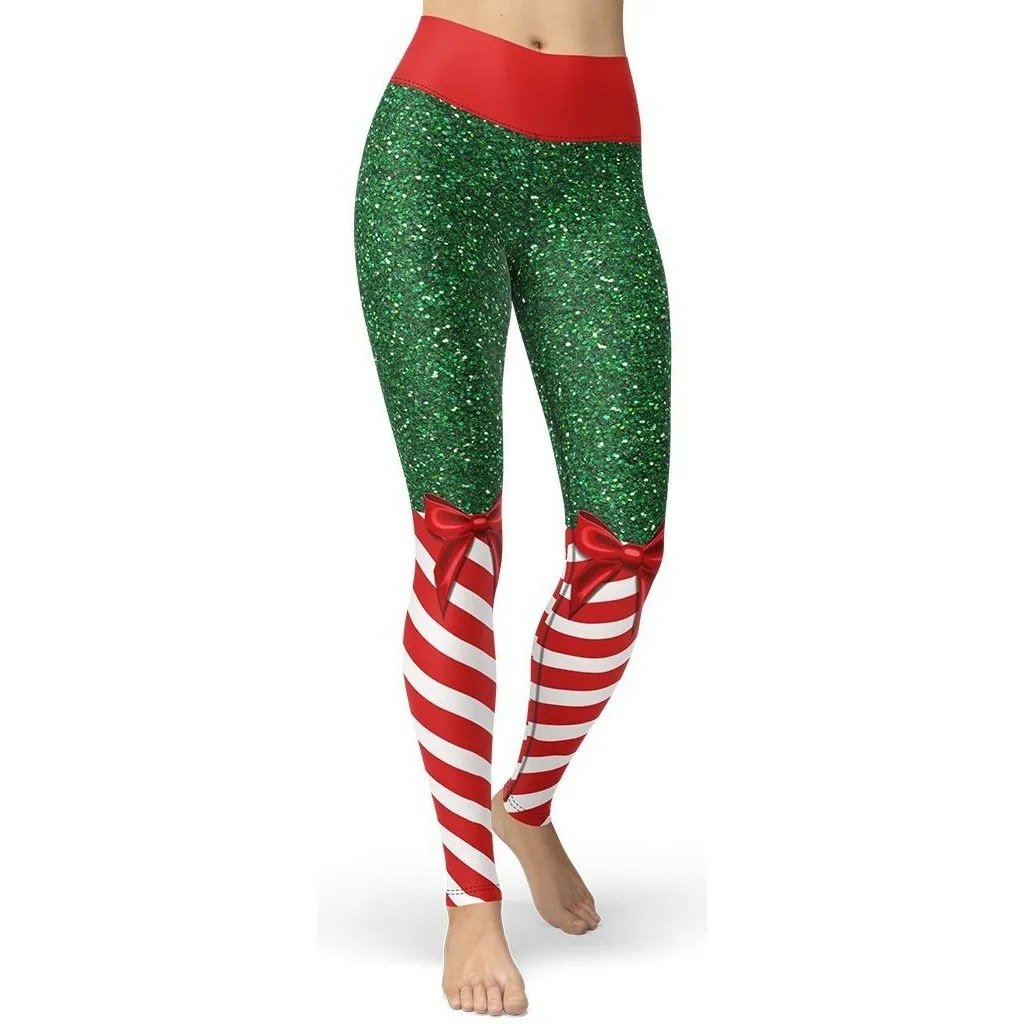 Candy Stripe Christmas Yoga Leggings