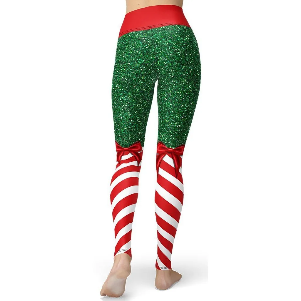 Candy Stripe Christmas Yoga Leggings