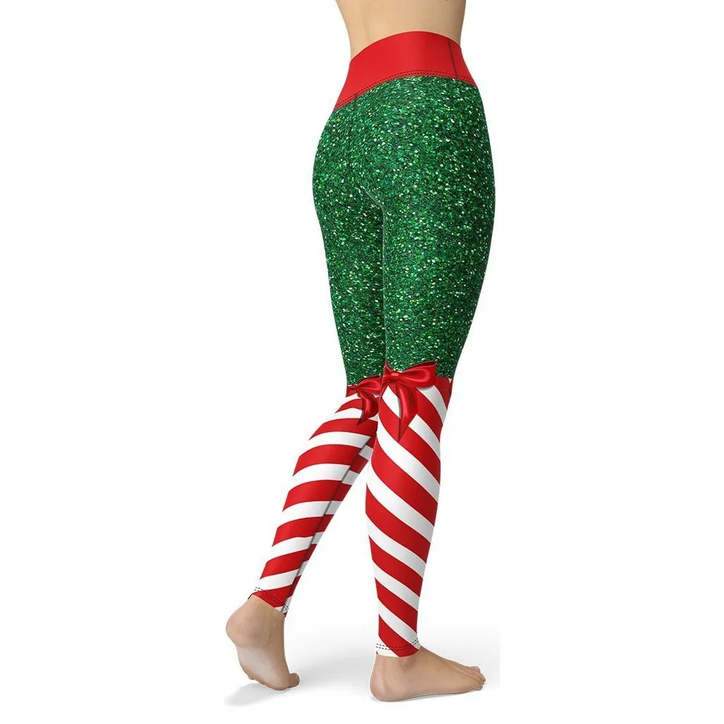 Candy Stripe Christmas Yoga Leggings