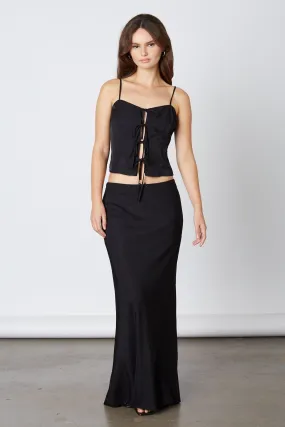 Cecile Bias Cut Midi Slip Skirt - Onyx