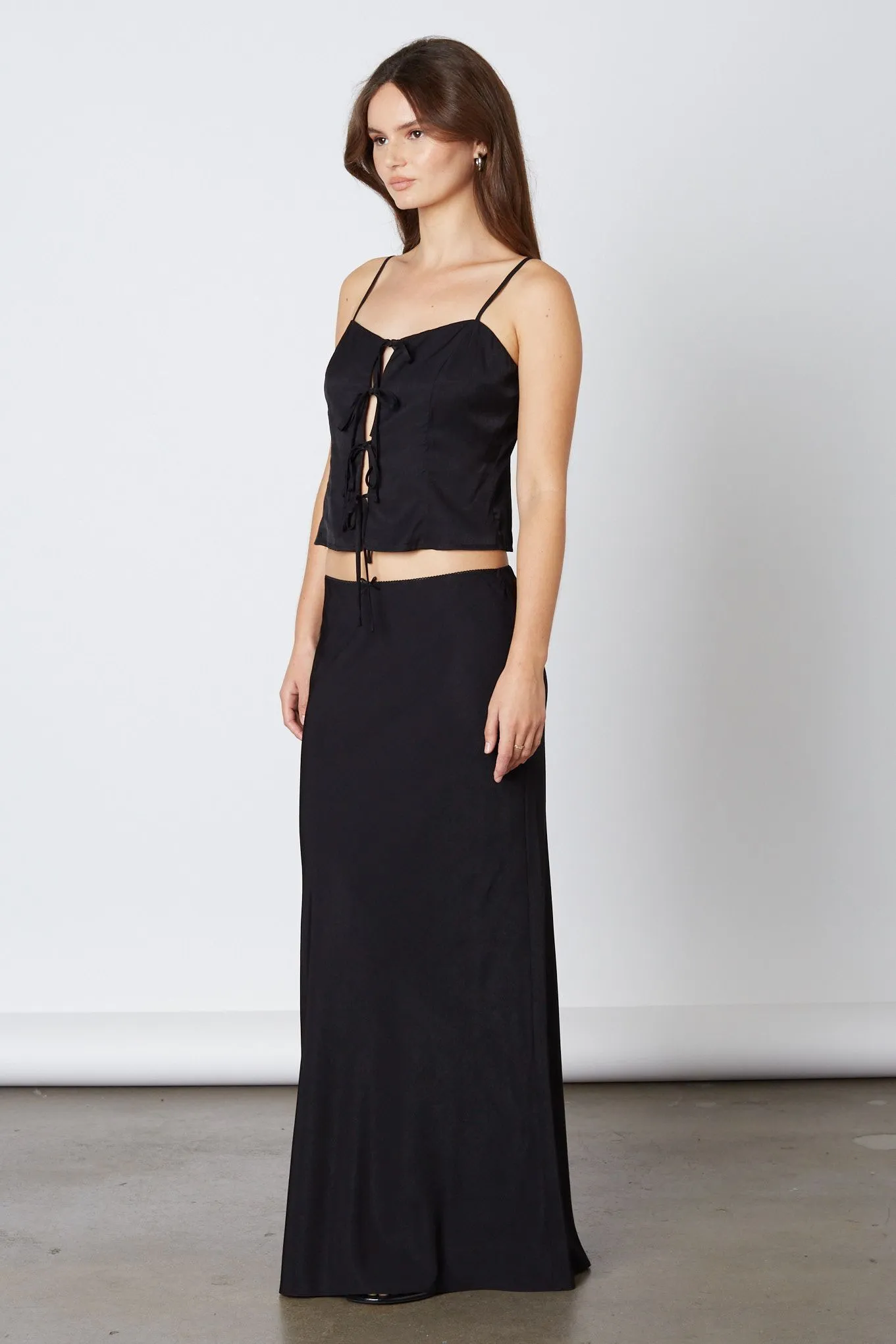 Cecile Bias Cut Midi Slip Skirt - Onyx