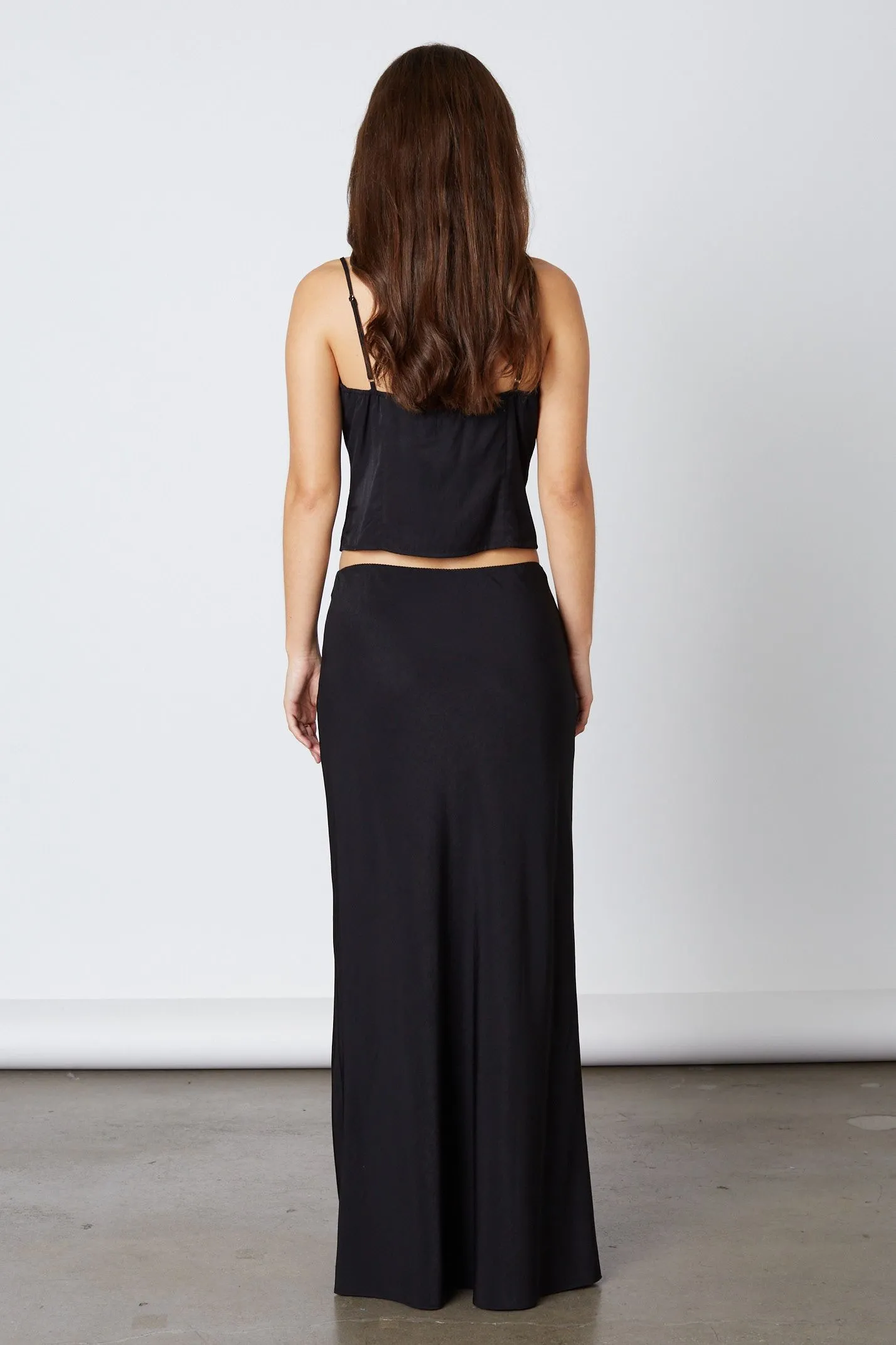 Cecile Bias Cut Midi Slip Skirt - Onyx