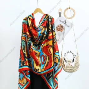 Color Wave Oil Painting Long Satin Silk Women's Scarf