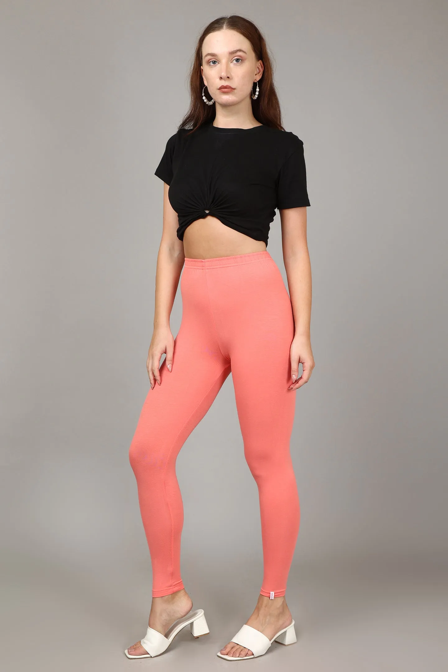 COTTON ANKLE LEGGINGS - PEACH