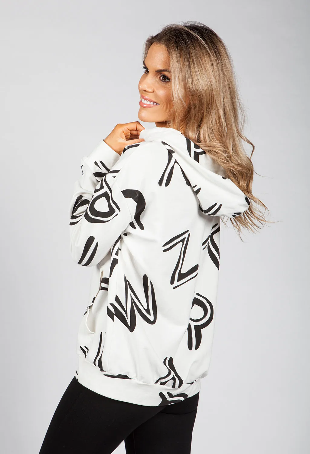 Cream Letter Print Hoodie