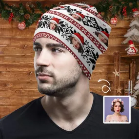 Custom Face Christmas Red Hat Full Print Pullover Cap Beanie Hat Unisex