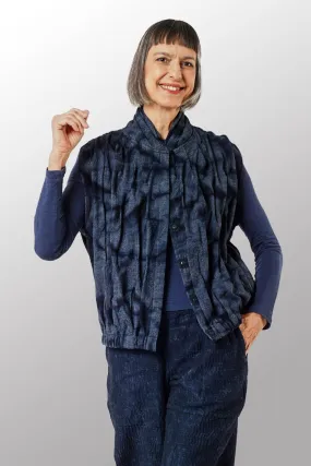 DENIM CRUMBLE SUN-DYE WAVY TUCK SCARF NECK VEST - cw1246-nvy -