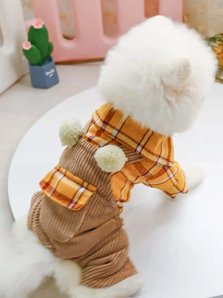 Dog Jumpsuit Plaid Pet Shirts Overalls Outfits for Small Medium Dogs Cats