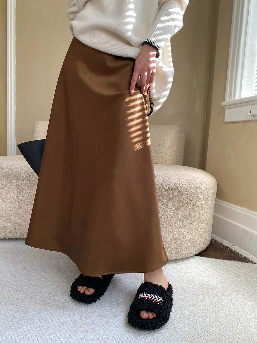 Elegant Fleece lined High Waist Draping Satin Skirt
