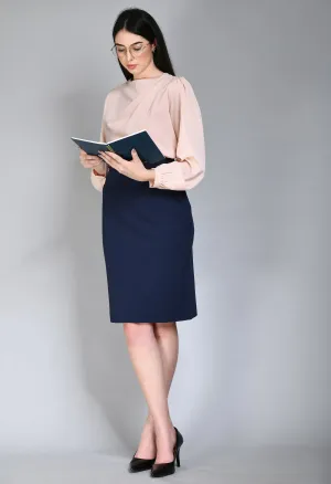 Exude Leadership Solid 4 Way Stretch Pencil Skirt (Navy) Exude Leadership Solid 4 Way Stretch Pencil Skirt (Navy)