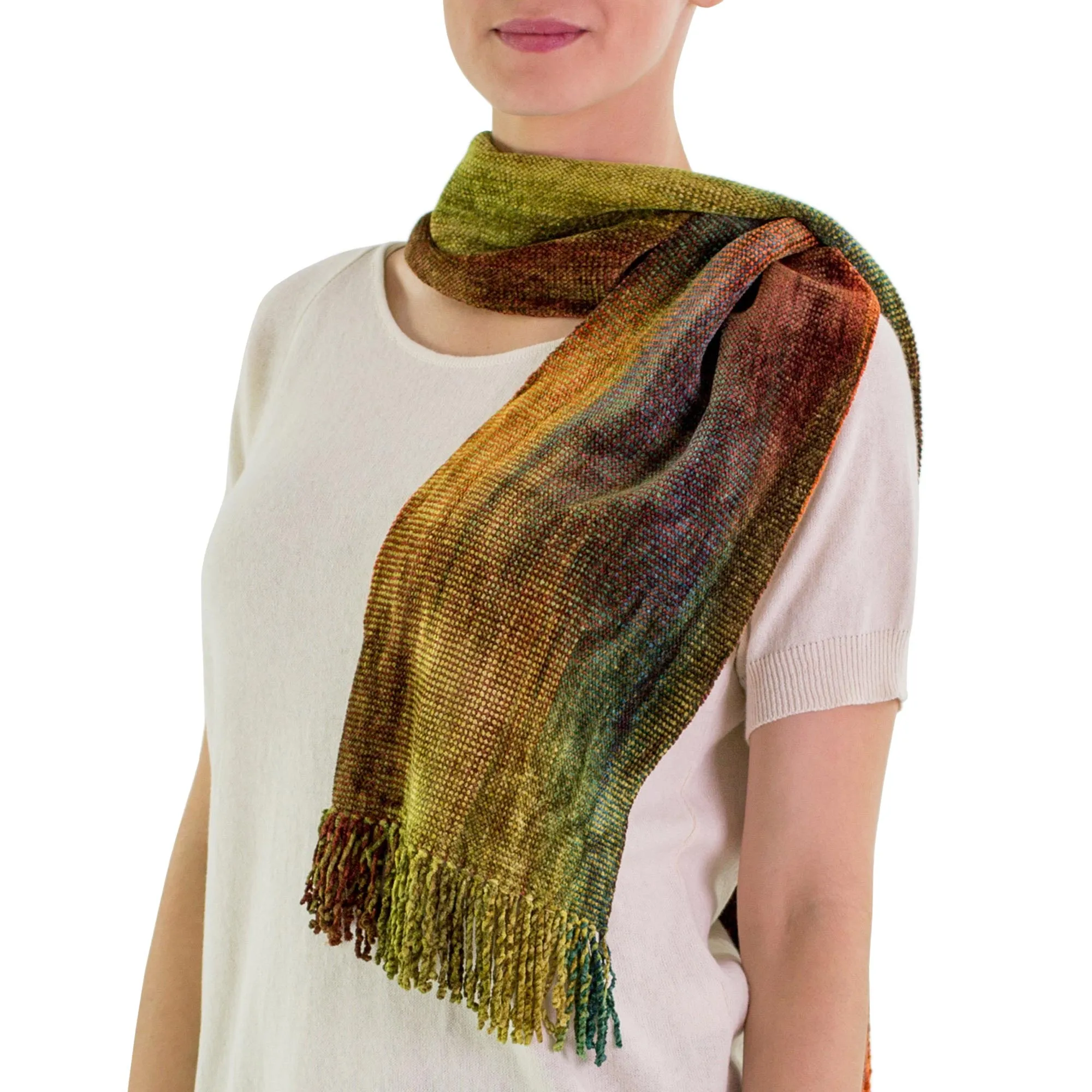 Fair Trade Rayon Chenille Scarf - Summer Dreamer | NOVICA