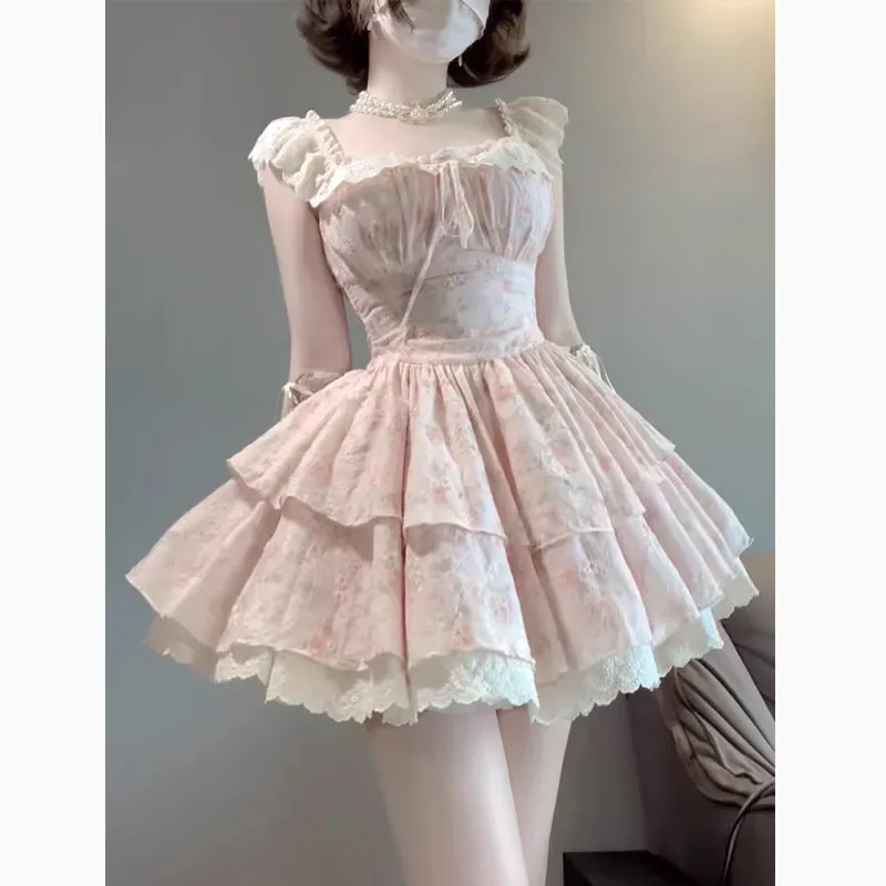 Fashionkova surrealism dress to impress Xingyu Cherry Blossom Sweet Small Flying Sleeve Gentle Floral Waist Tight Jumpsuit Skirt 2024 New Fashion