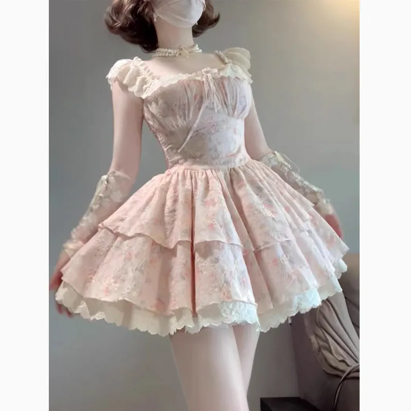 Fashionkova surrealism dress to impress Xingyu Cherry Blossom Sweet Small Flying Sleeve Gentle Floral Waist Tight Jumpsuit Skirt 2024 New Fashion