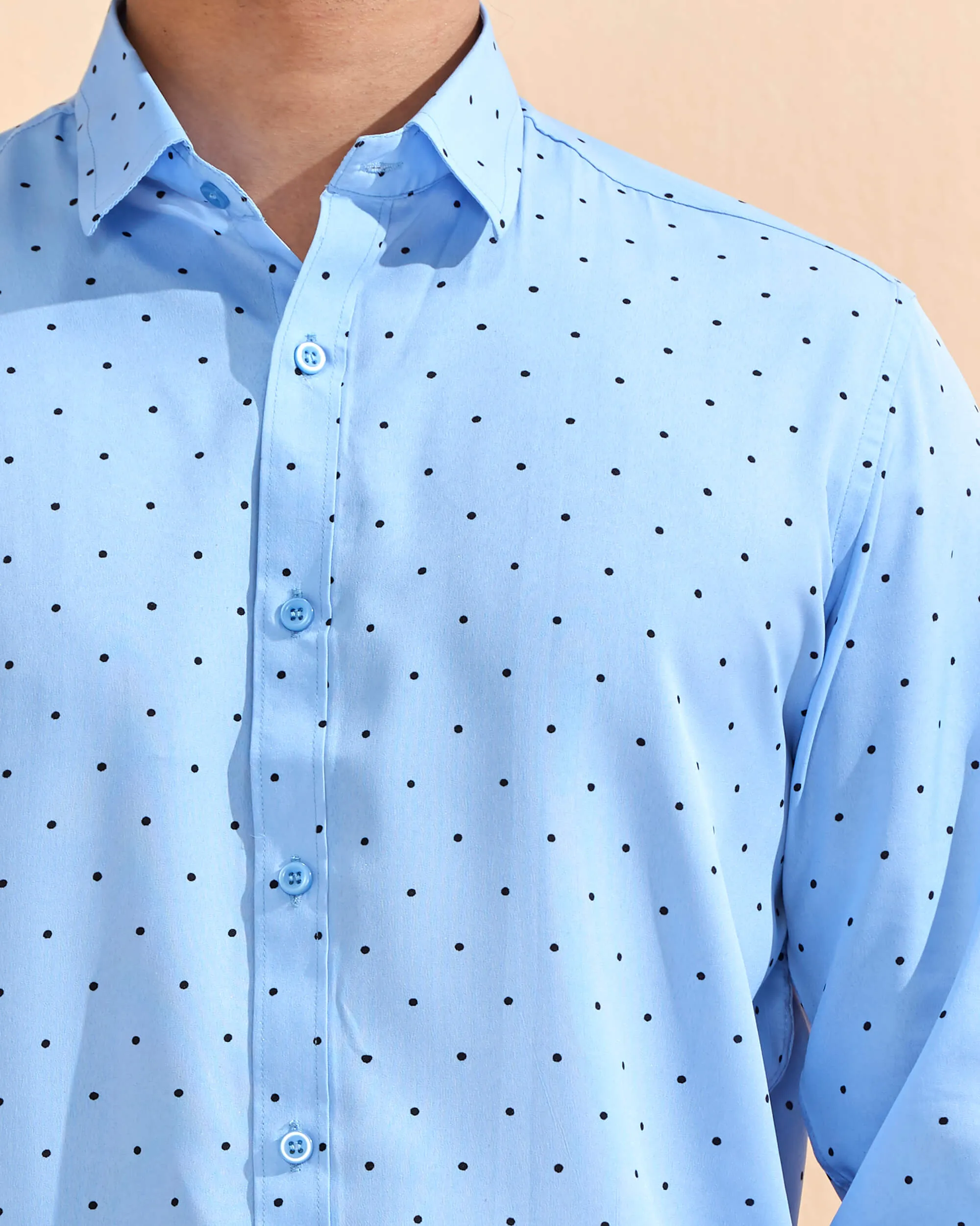 Full Sleeves Blue Crepe Casual Printed Men's Shirt