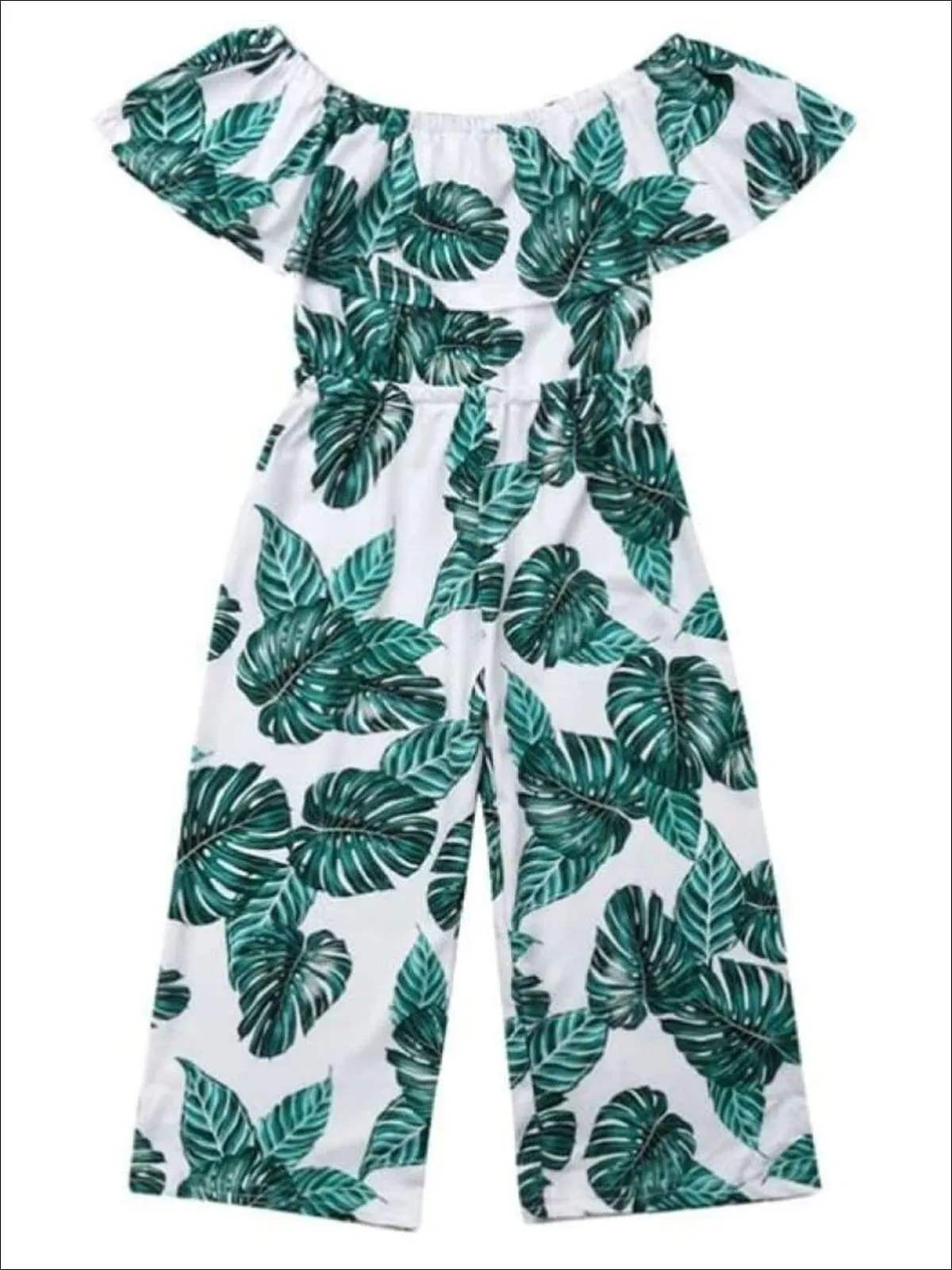 Girls Casual Tropical Print Off Shoulder Jumpsuit