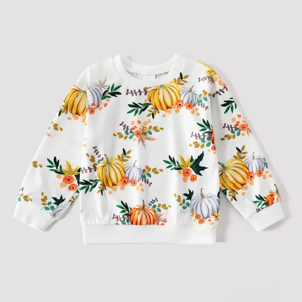 Halloween Mommy and Me Pullover Sweatshirt Pumpkin Print Long-sleeve Sweatshirts for Mom and Me