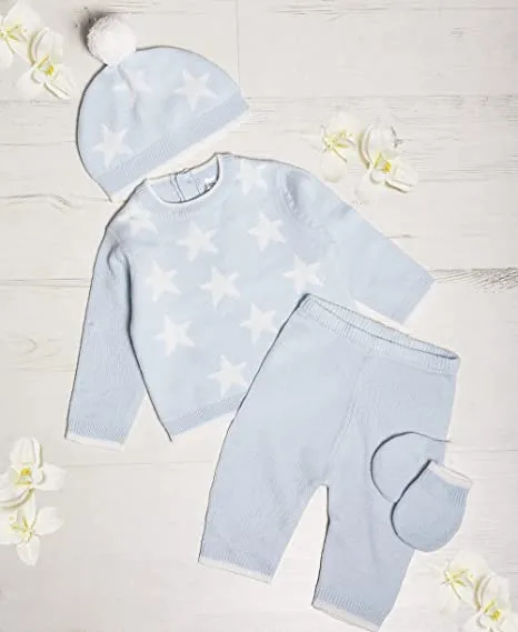 Knitted Blue & White Star Gift Set with Bobble Hat