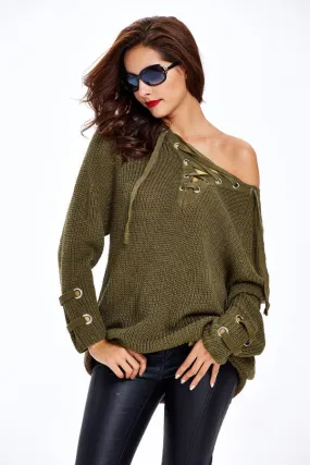 Lace Up V-Neck Sweater