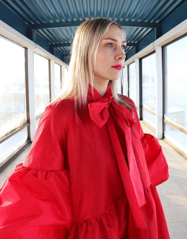 Lush Dress With Bow Collar Red