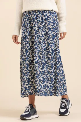Mat De Misaine Skirt Midi Leaf Print Navy Cream Jade-2917HE I63