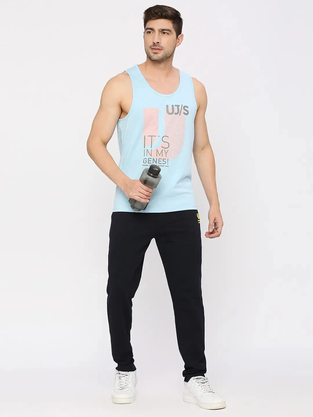 Men Premium Fashion Powder Blue Muscle Vest- Underjeans By Spykar