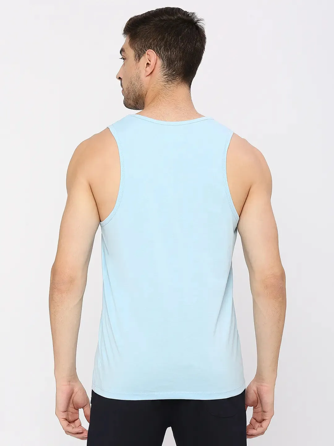 Men Premium Fashion Powder Blue Muscle Vest- Underjeans By Spykar