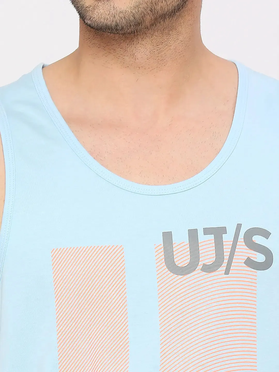 Men Premium Fashion Powder Blue Muscle Vest- Underjeans By Spykar