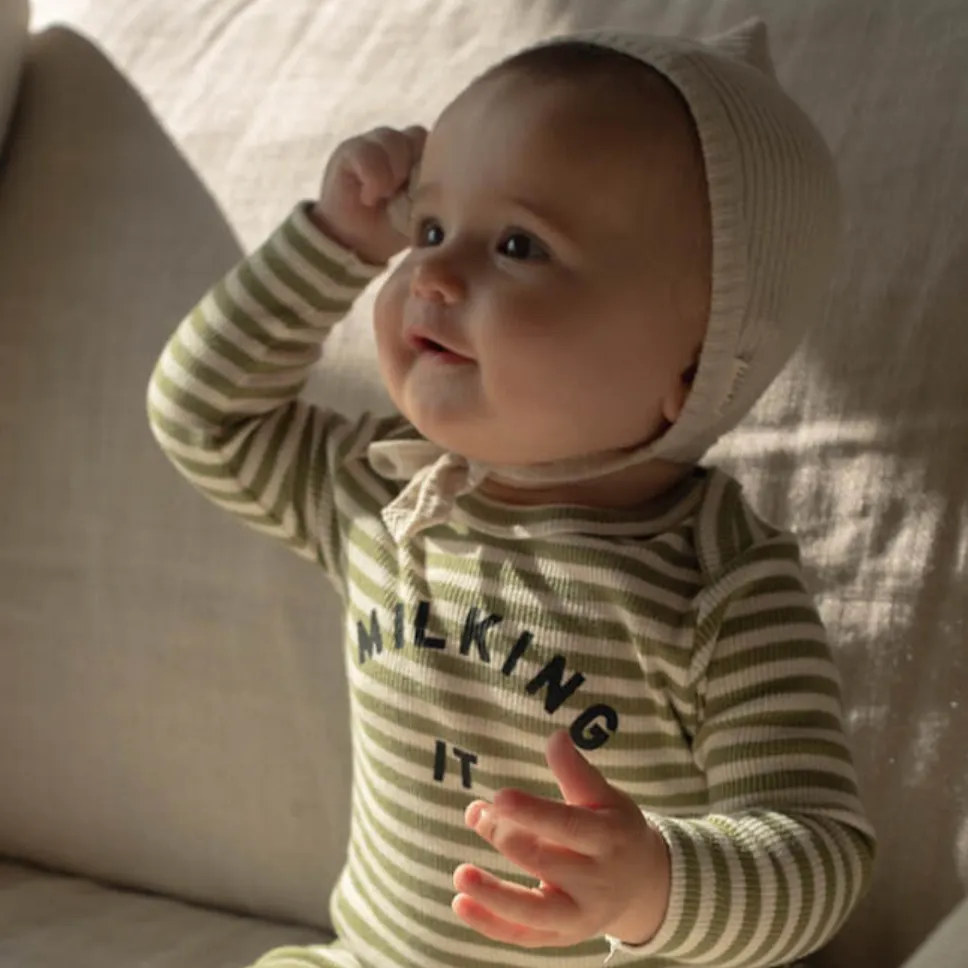 Milking It Cotton Rib Striped Baby Bodysuit