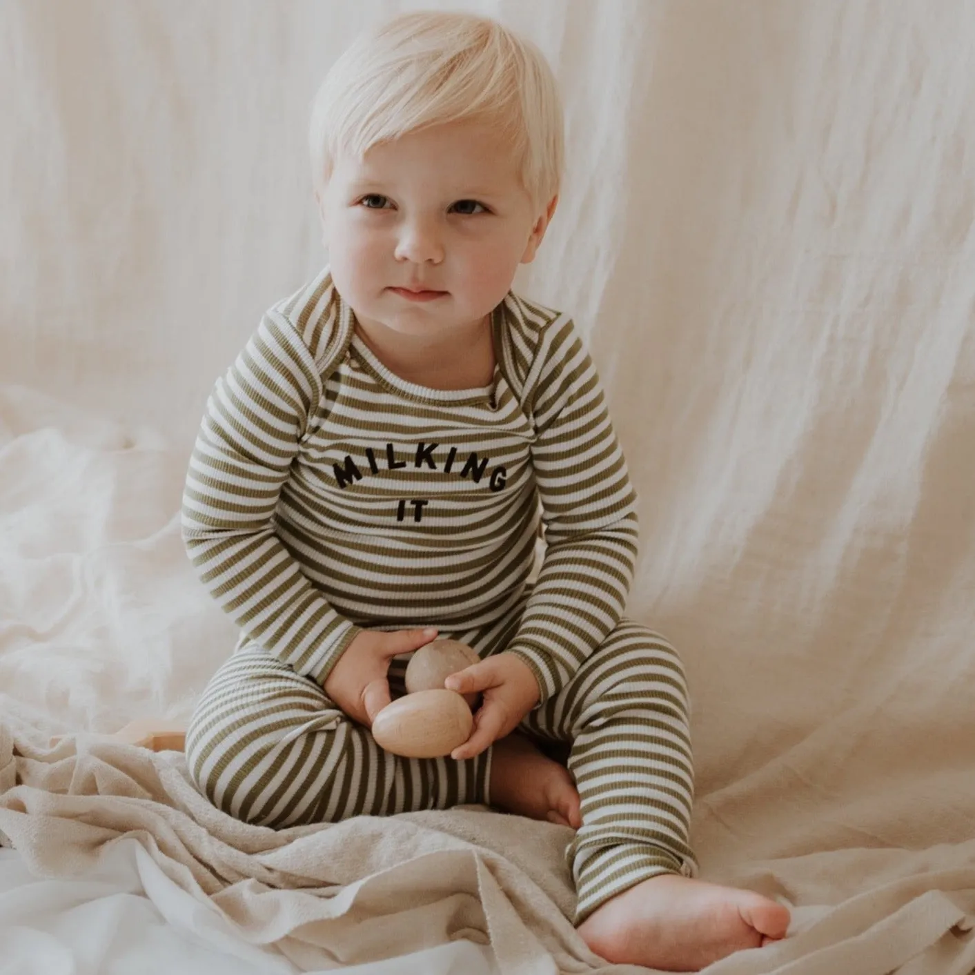 Milking It Cotton Rib Striped Baby Bodysuit