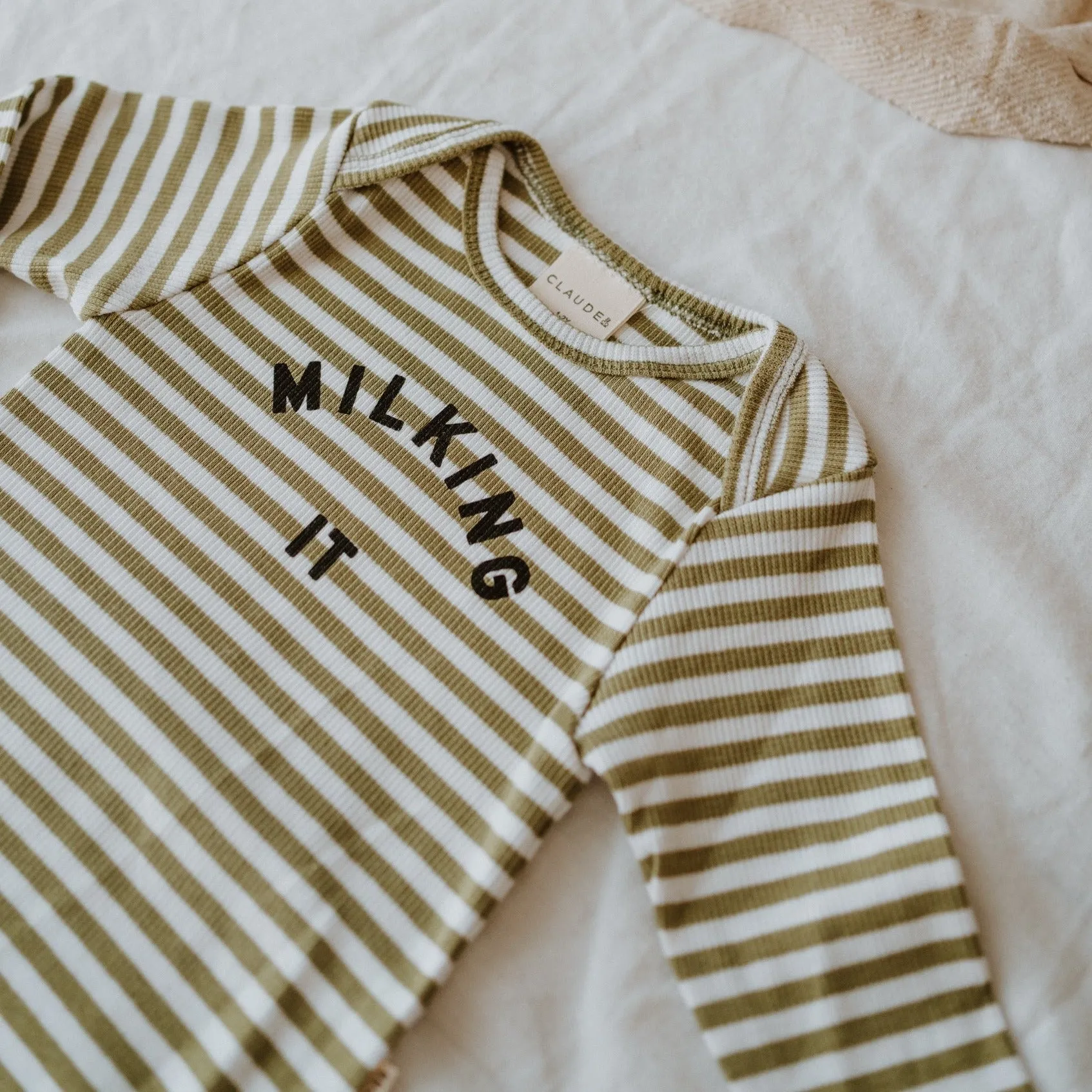 Milking It Cotton Rib Striped Baby Bodysuit