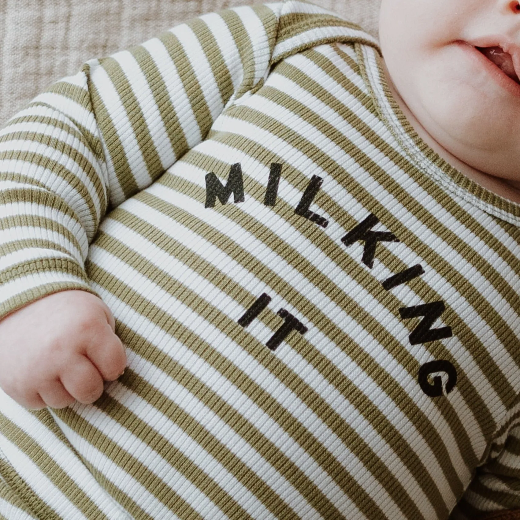 Milking It Cotton Rib Striped Baby Bodysuit