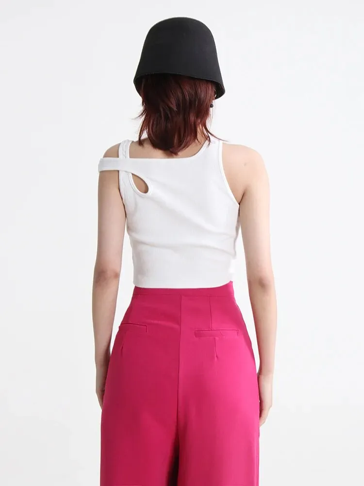 Minimalist Hollow Out Tank Tops For Women  Irregular Collar Sleeveless Pullover Casual Sexy Vest Female Summer