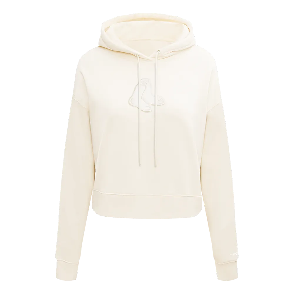 MLB BOSTON RED SOX NEUTRAL WOMEN'S CROPPED PO HOODIE (EGGSHELL)