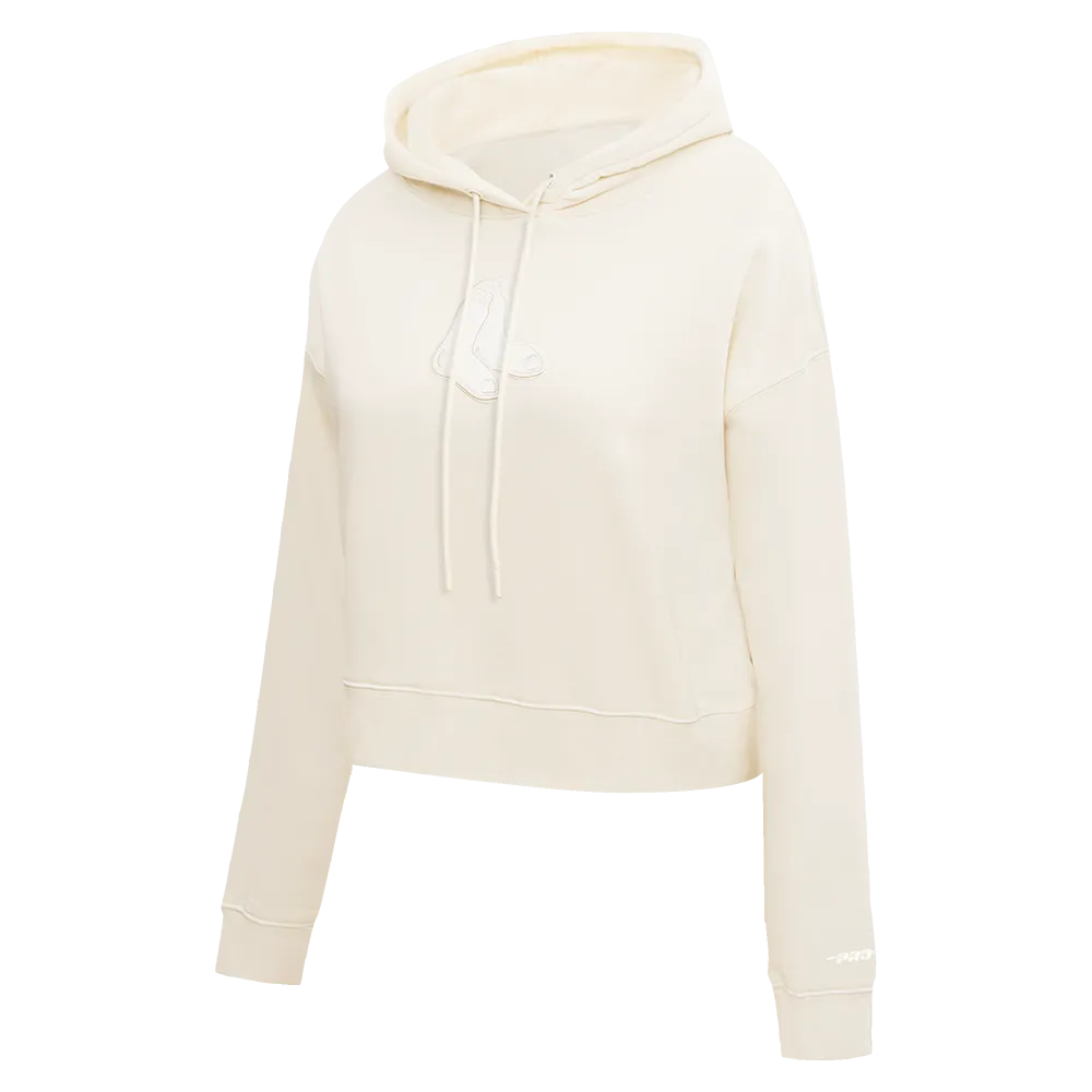 MLB BOSTON RED SOX NEUTRAL WOMEN'S CROPPED PO HOODIE (EGGSHELL)