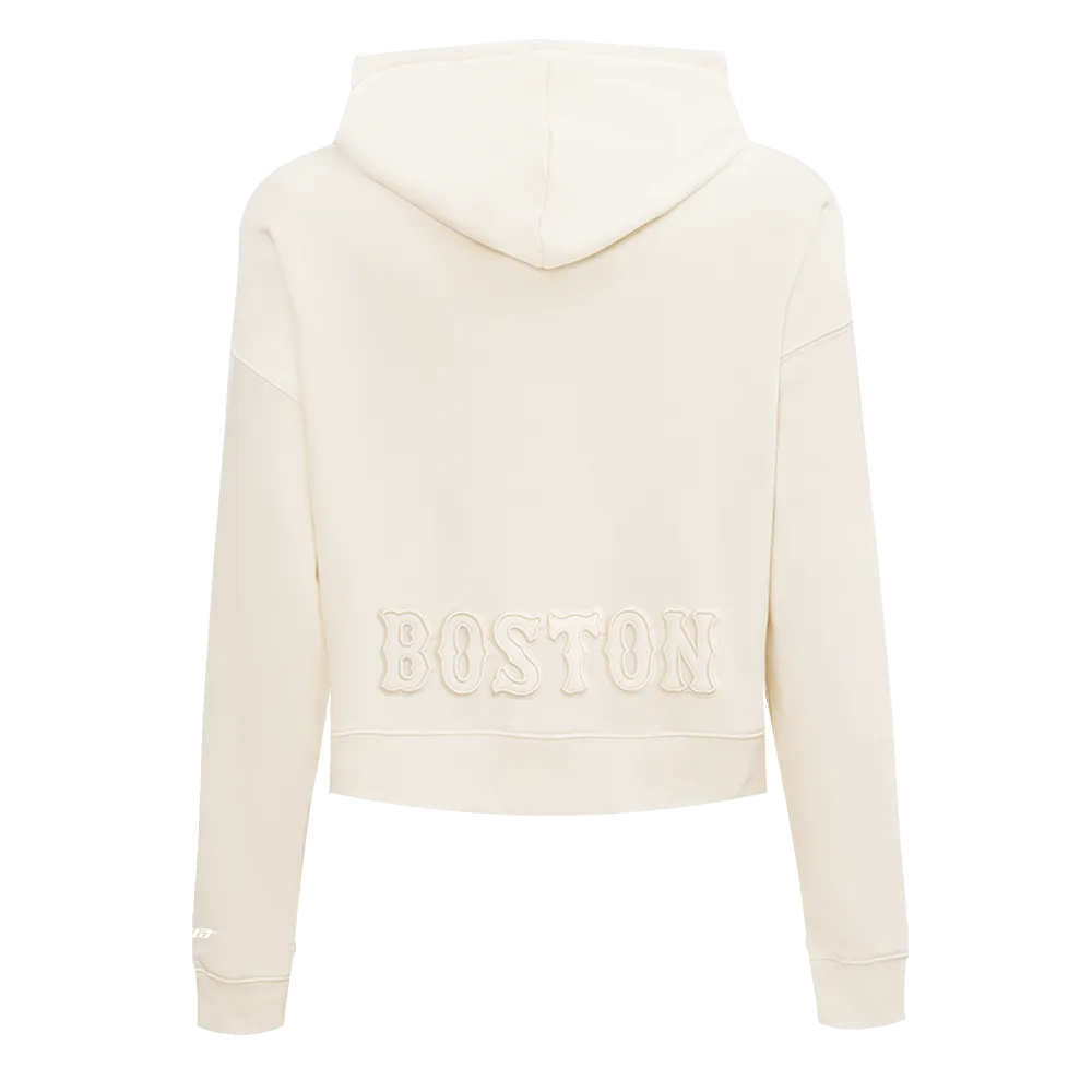 MLB BOSTON RED SOX NEUTRAL WOMEN'S CROPPED PO HOODIE (EGGSHELL)
