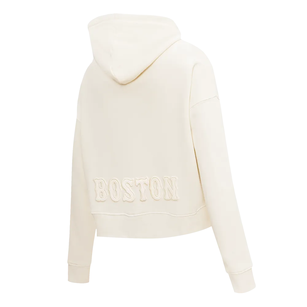 MLB BOSTON RED SOX NEUTRAL WOMEN'S CROPPED PO HOODIE (EGGSHELL)