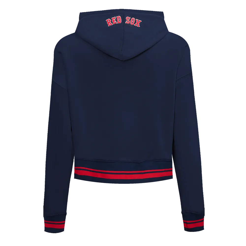 MLB BOSTON RED SOX SCRIPT TAIL WOMEN'S RIB FLC CROPPED PO HOODIE (MIDNIGHT NAVY/RED/MIDNIGHT NAVY)
