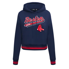 MLB BOSTON RED SOX SCRIPT TAIL WOMEN'S RIB FLC CROPPED PO HOODIE (MIDNIGHT NAVY/RED/MIDNIGHT NAVY)