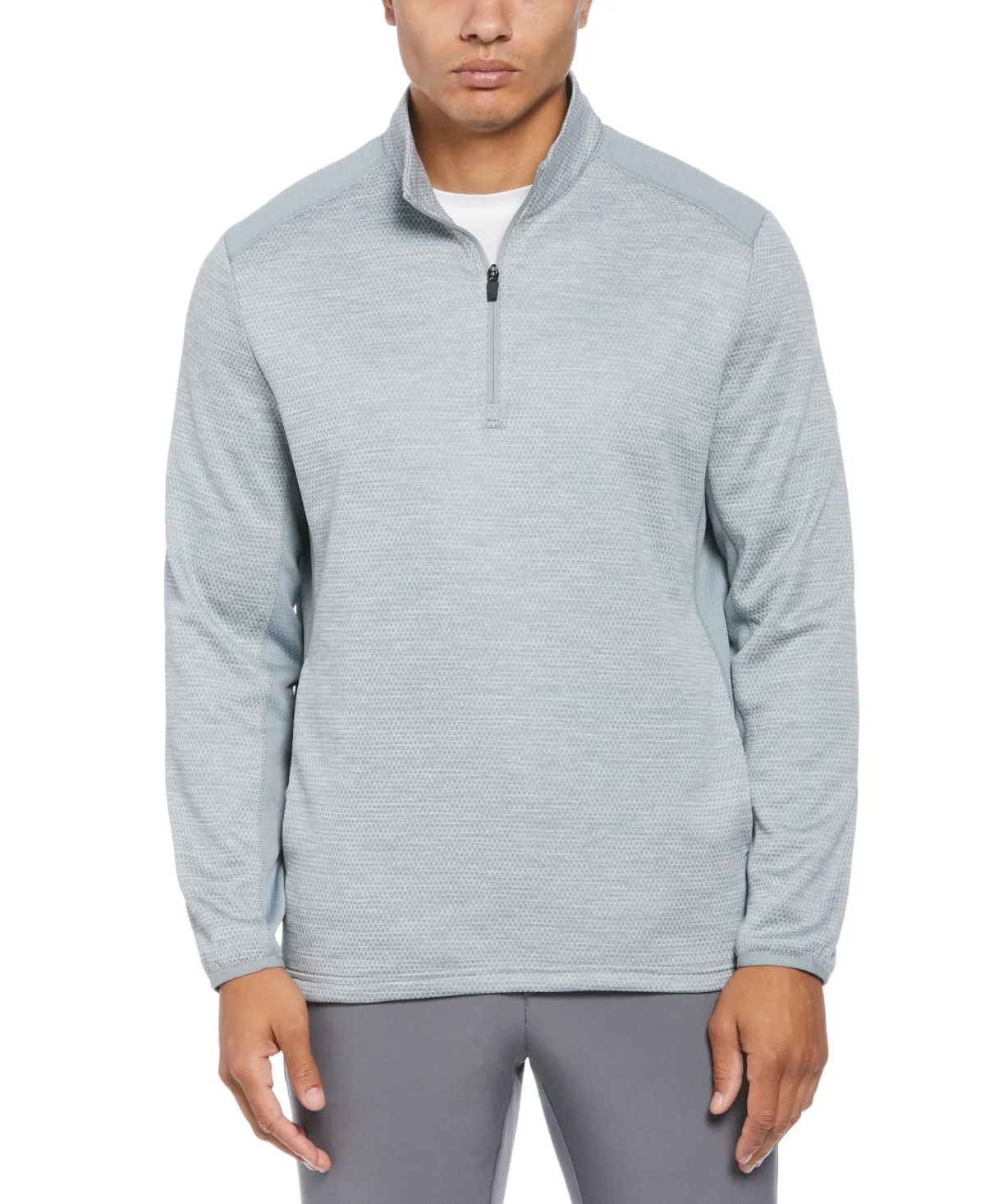 PGA TOUR Golf Mens Space Dyed Quarter Zip Sweater Quarry Heather Grey Small