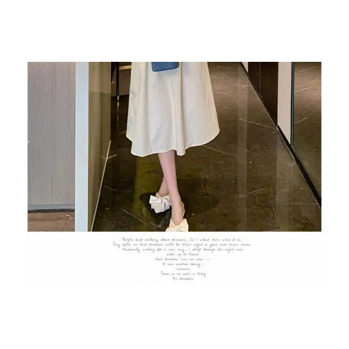 Puff-Sleeve Floral Print Lace Collar Button-Up Blouse / High Waist Plain Midi A-Line Skirt / Set
